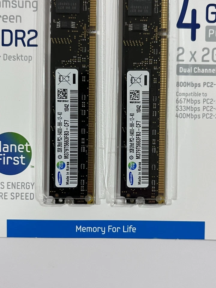 New Samsung 2x2GB PC2-6400 DDR2-800MHz non-ECC Unbuffered CL6 DIMM M379T5663FB3 - Image 2 of 3