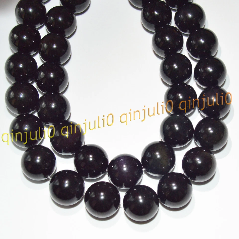 Enormes cuentas sueltas redondas de obsidiana ojo arco iris negro natural de 18/20 mm 15"" Foto 3 de 3