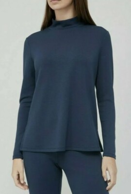 V by Very langärmeliges weiches Oberteil mit hohem Ausschnitt marineblau - UK Größe 8