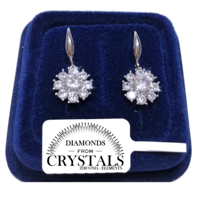 Boucles Fleurs Pendentifs Femme Pl. or Blanc 18K avec des Cristaux Zircons SWF7 - Photo 1/3