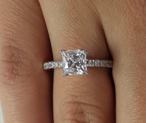 1 Ct Cathedral Pave Princess Cut Diamond Engagement Ring I1 E White Gold 18k