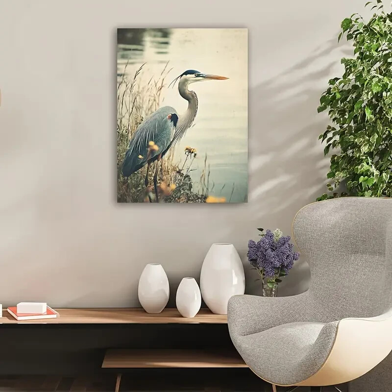 Vintage Blue Heron Wall Art  Canvas Unframed/Framed