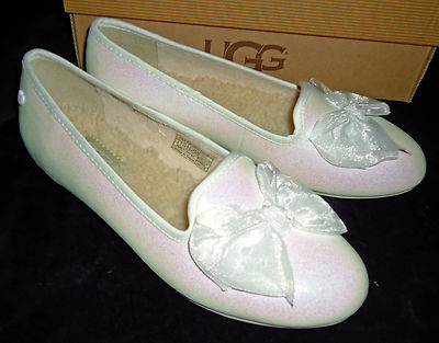 UGG Big Girls Ashley White Glitter Shearling Footbed Ballet Flats 1004837K 6 $80