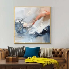 Hand-painted abstract oil Painting on canvas White Home Decor Room Gray 24in