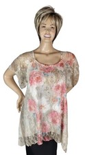 Vtg Brittany Black Floral Lace Victorian Asymmetrical Semi Sheer Blouse Top 1X