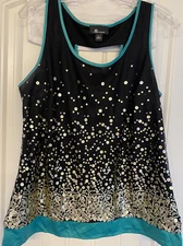 AB StudiosSize Large Sleeveless Black Tunic W/Gold Sequin Detail & Green Trim