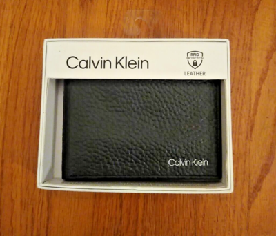 Calvin Klein Men Genuine Leather Slim Bifold Wallet RFID 