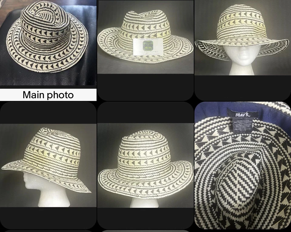 Винтажная шляпа в стиле сафари Avon/Mark Panama с геометрическими двухцветными узорами - Изображение 2 из 4
