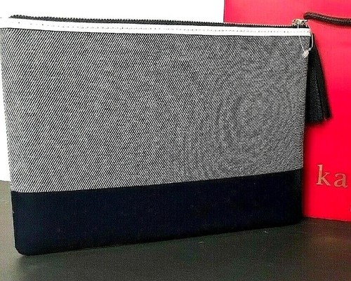 NWT Kate Spade Large Tassel Pouch Ash Street Logo Blazer Blue WLRU5328 - Picture 2 of 6