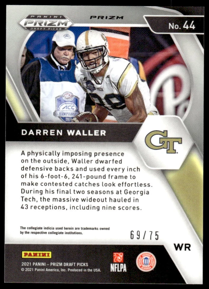 2021 Panini Prizm Draft Picks Collegiate #44 Darren Waller FOOTBALL Georgia Tech - Image 2 of 2