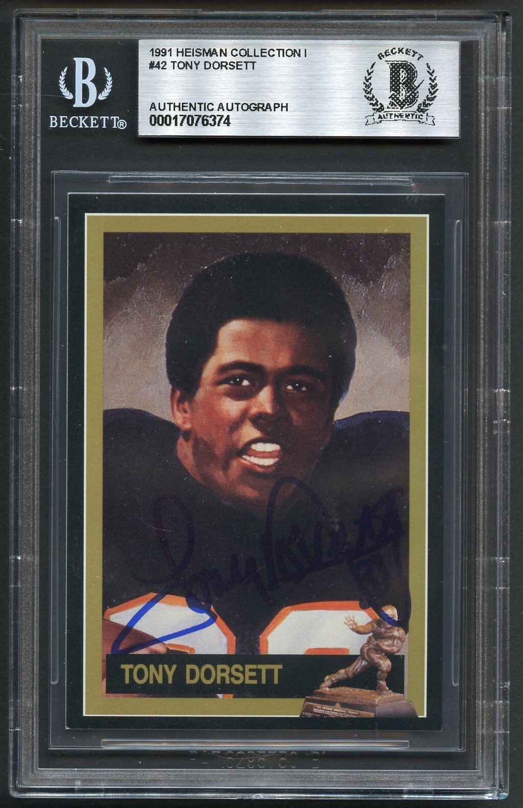 Tony Dorsett #42 Autographed Signed autograph 1991 Heisman Collection I Card BAS Slabbed 