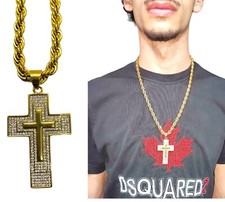 Collana uomo steel con croce con zirconi . collana uomo in acciaio  placcato oro