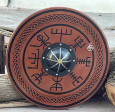 Medieval Warrior Shield wood carved Round Norse cosplay armor Battle Shield 22"