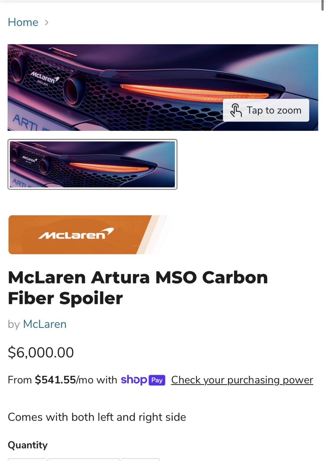 Mclaren Artura MSO OEM Carbon Fiber Rear Spoiler(s)