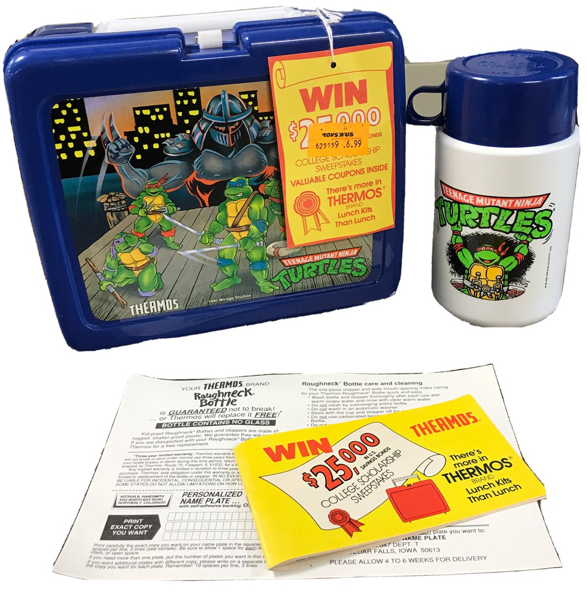 NWT! 1990 Teenage Mutant Ninja Turtles Plastic Blue Lunch Box with