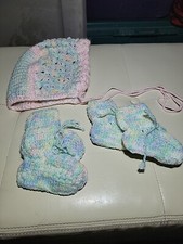 Homemade Crocheted Baby Hat Set Of Booties Multi Colored