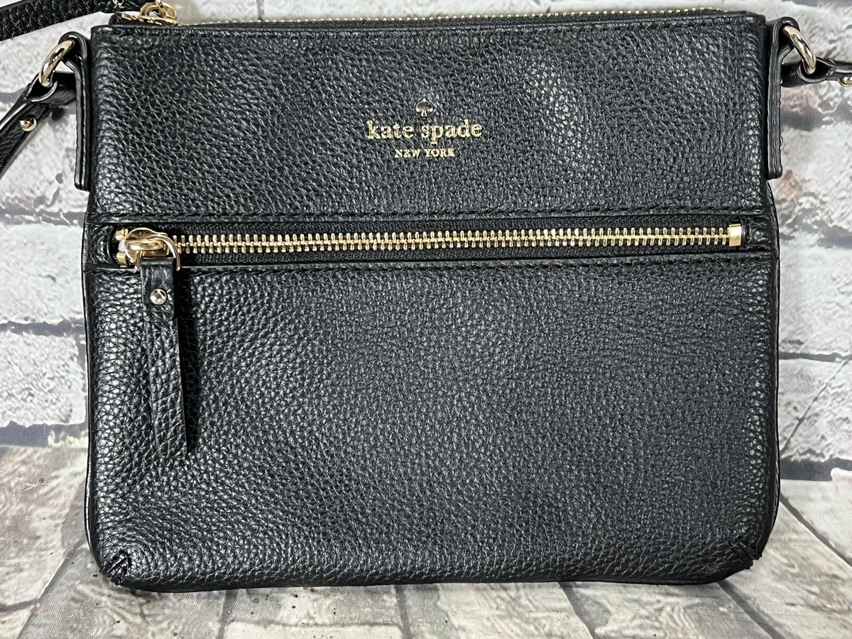 KATE SPADE NEW YORK BLACK GENUINE LEATHER ZIP TOP CROSSBODY