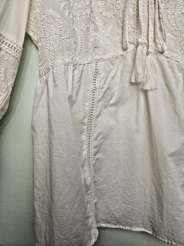 Joe Browns Size 16 Cream Boho Embroidered V Neck Blouse Top Tassels Long Sleeve - Picture 5 of 8