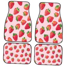 Car Floor Mats Set of 4 Pink Cartoon 26.8"L x 17.3"W x 0.4"Th Strawberry