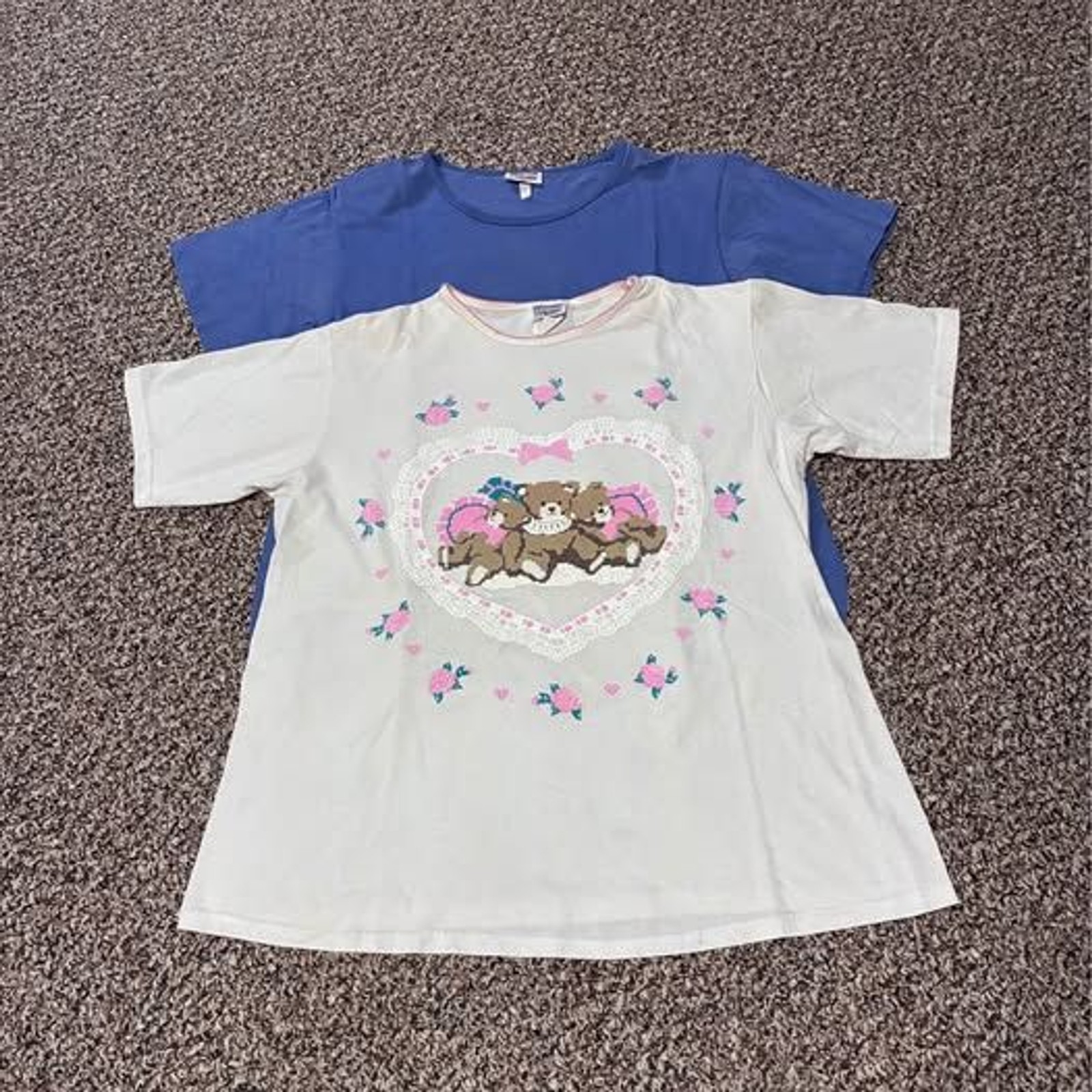 Two Vintage Maternity Short-sleeve tops/Teddy Bear Graphic/Blue T-Shirts-Medium image 5