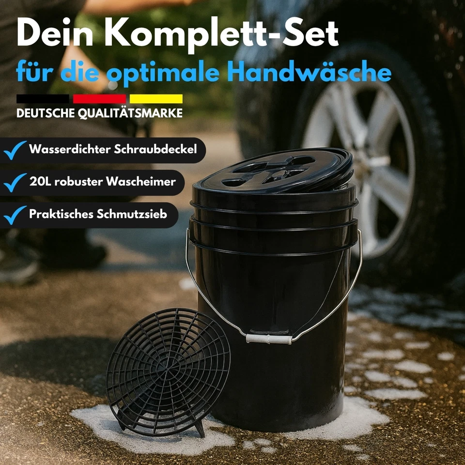 Auto Wascheimer 20L mit Deckel & Schmutzsieb Grit Guard KFZ Außenreinigung Eimer - Bild 2 von 4