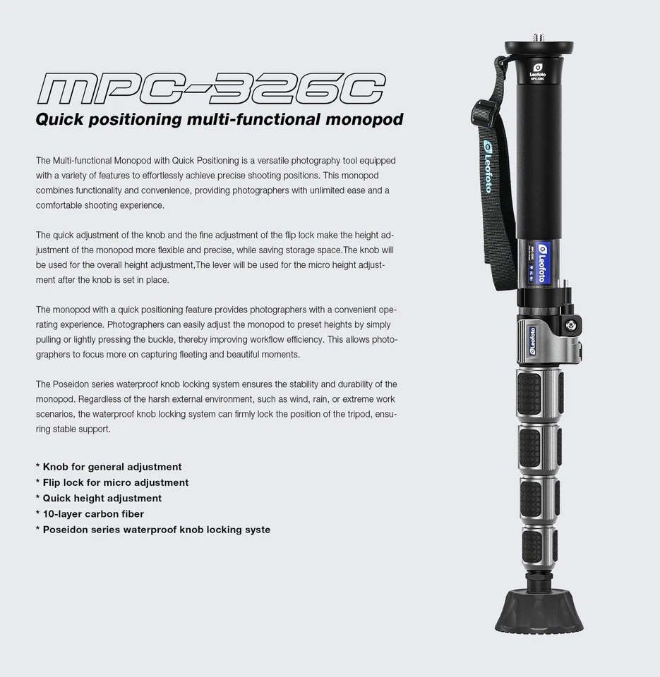 Leofoto MPC-366C Serie Carbon Fiber Monopod with Case | Water-Resistant - Image 2 of 4