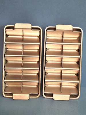 Vtg Lot of 2 Aluminum Ice Cube Trays & Inserts MCM Triangle Shaped Cubes Barware