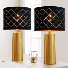 Set of 2 Modern Table Lamps for Living Room Bedroom, Gold Nightstand Resin La...
