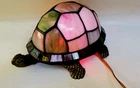 Vintage Tiffany Style Stained Glass and Bronze Turtle Accent Lamp Night Light