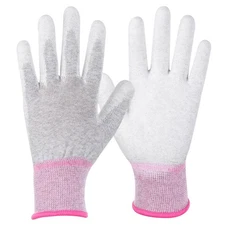 12 Pair ESD Anti Static Gloves PU Coated Palm Fingertip Gloves, Small, Pink