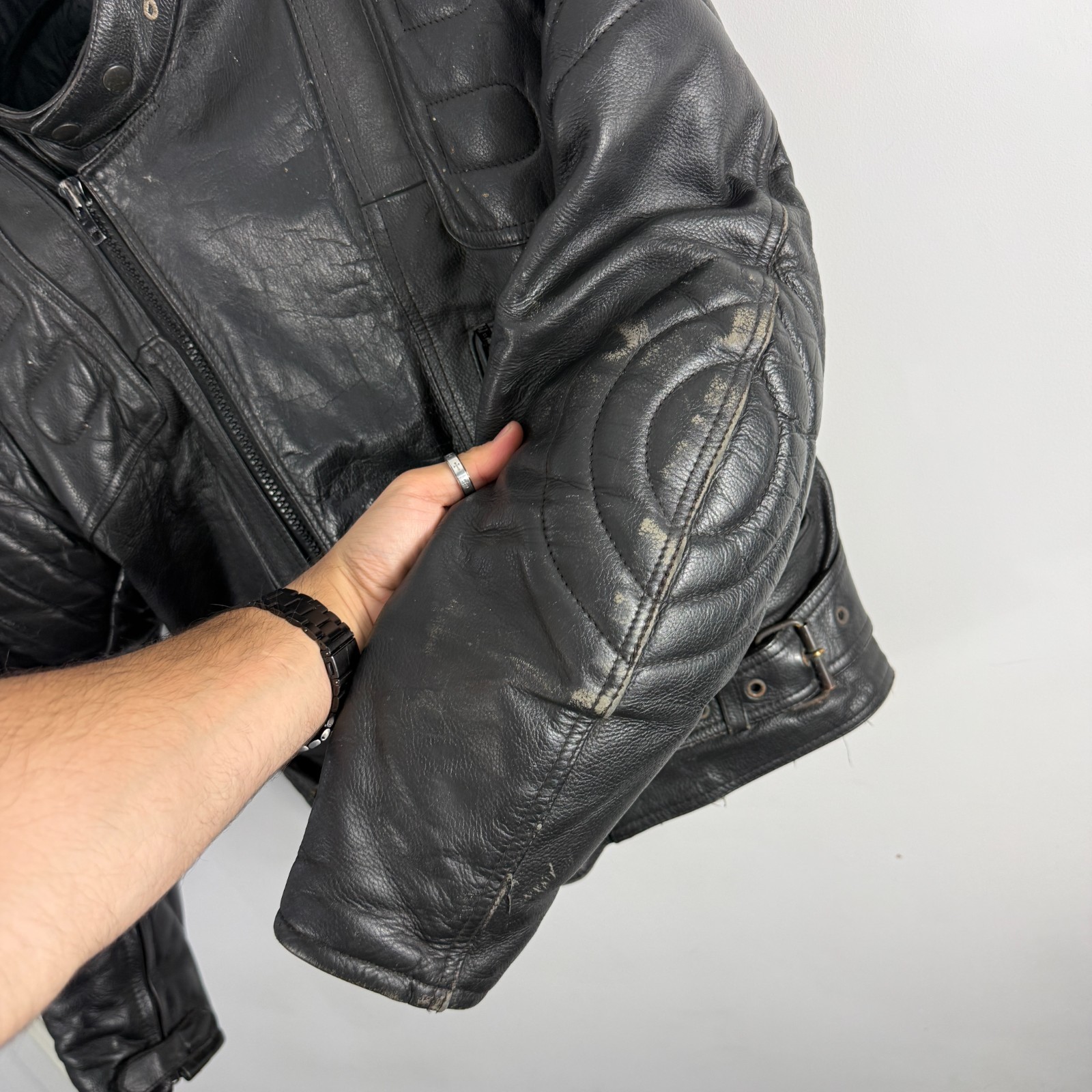 VTG Buffalo 90's Black Leather Crusader CE Armour Medium Motorcycle Biker Jacket image 8