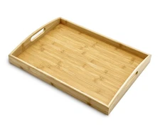 Natural Bamboo Serving Tray Extra Large Rectangular with Handles for Food, Dr...