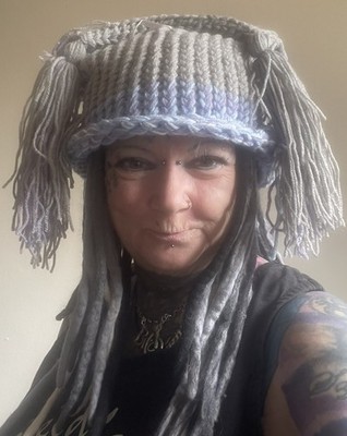 Festival Pagan Hippie Boho Elfe Pixie Strick Beanie Mütze grau/flieder/hellblau