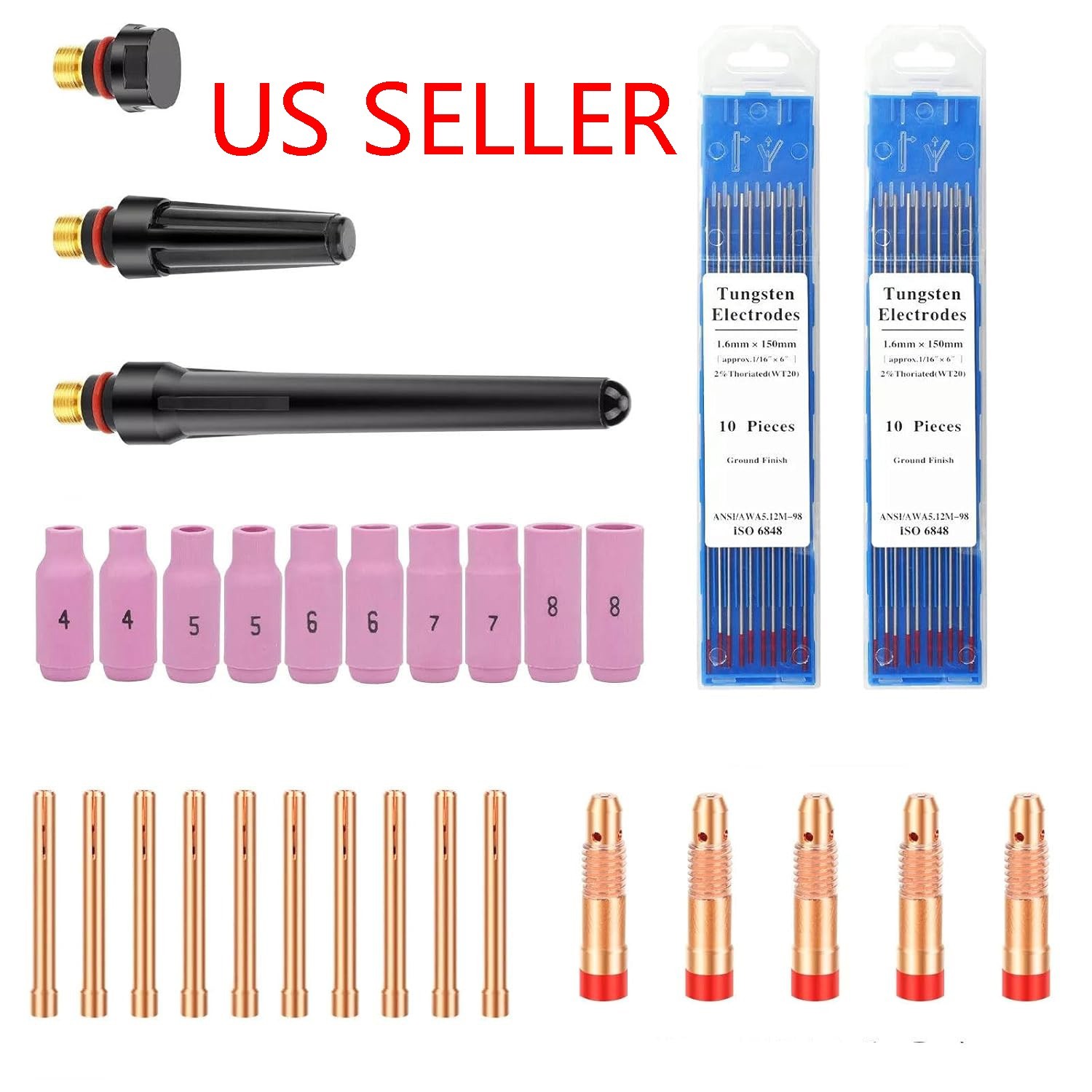 48Pcs TIG Welding Torch Accessories Kit Nozzle Collets Body for WP-17/18/26