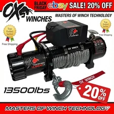 OX ELECTRIC WINCH 13500lb 12v STEEL ROPE BLACK WIRELESS RECOVERY 4x4 UK STOCK