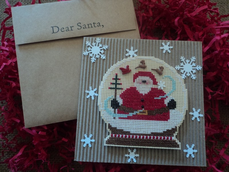 Bent Creek Santa sleigh Snowglobe Cross Stitch Christmas Card Snowflake Ornament