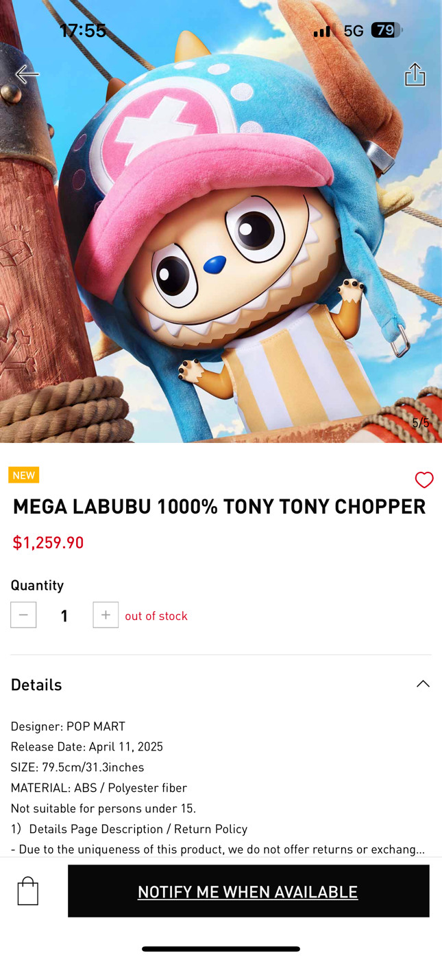 ?MEGA LABUBU 1000% TONY TONY CHOPPER  San Francisco Pick Up Or Ship
