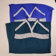 Set of 2 Ekouaer Womens Teal  Blue Lace V-Neck Sleeveless Nightgowns Size 2XL
