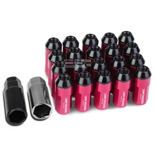 20 PCS M12X1.25 53MM TALL 23MM OD PINK ALUMINUM JDM LUG NUTS WITH CAPS+ADAPTER