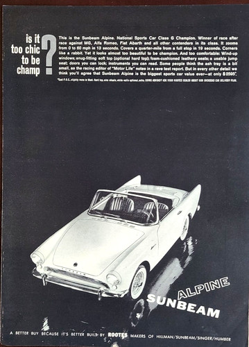 Sunbeam Alpine Original 1961 Vintage Print Ad Wall Art