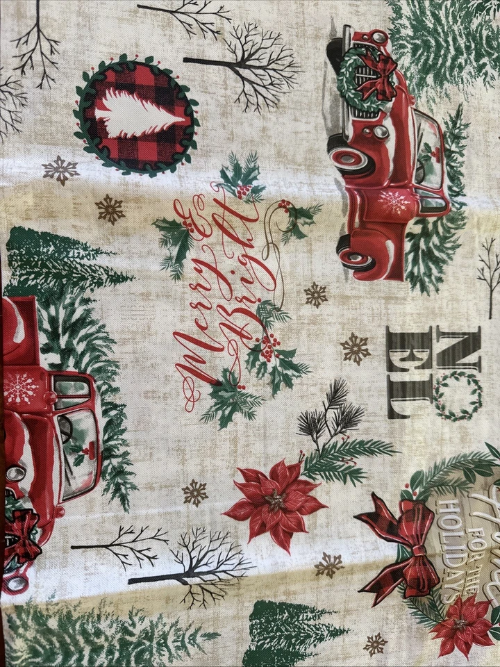 Mantel de Navidad de vinilo Winter Wonderland rojo camión Poinsettia 52x70 Foto 4 de 4