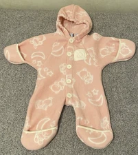 Vintage Lullaby Club Fleece Baby Bunting Bodysuit Size 3-6 Months Pink Bears