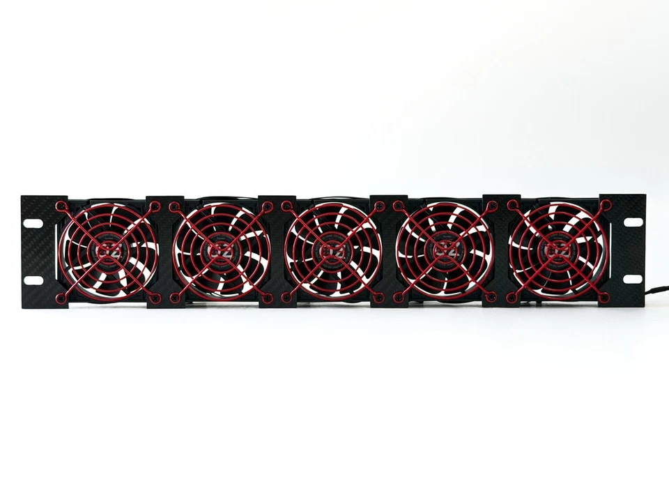 2U Rackmount Cooling Intake Fan Panel Red Grille Quiet High-Airflow 19" Server - Image 4 of 4