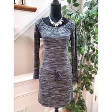 Ann Taylor Women's Gray Polyester Round Neck Long Sleeve Knee Length Dress Small