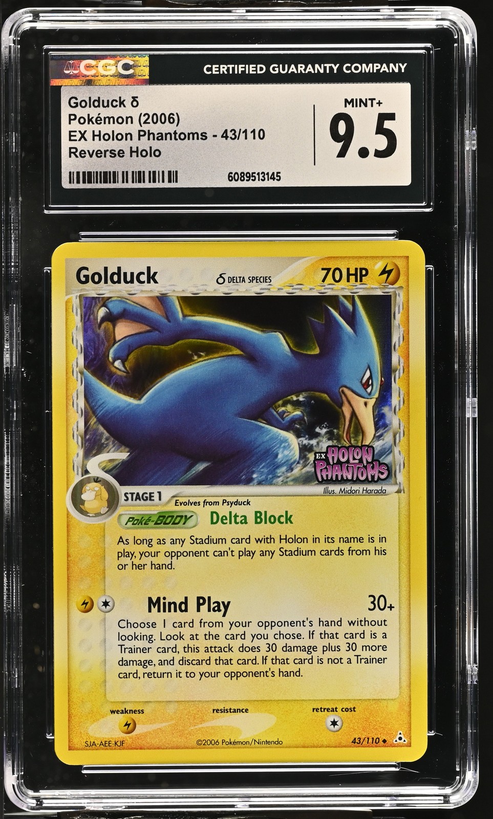 CGC 9.5 MINT+ Golduck EX Holon Phantoms 43/110 Reverse Holo Stamped Pokemon Card