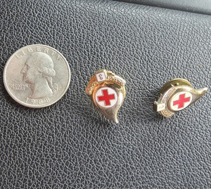 Lot of 2 Red Cross Theme Pinback Pins with Clutch Backs, Collectible Lot