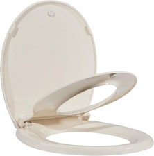 2-in-1 Toilet Seat for Adults Kids, Slow Close Magnetic Non-Slip Almond Round