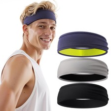 Men's Headband, 3-Pack Men's Sweatband, Sports Headband for Running, Cycling,...