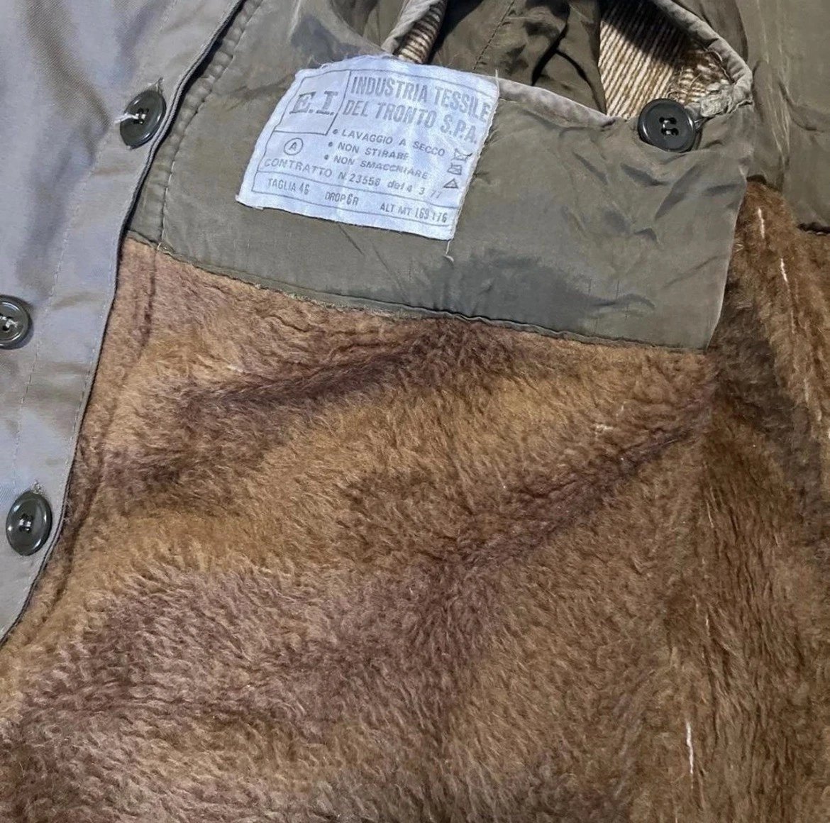 VTG Army Italian Jacket Mens S Olive Military Coat - product detail image 2