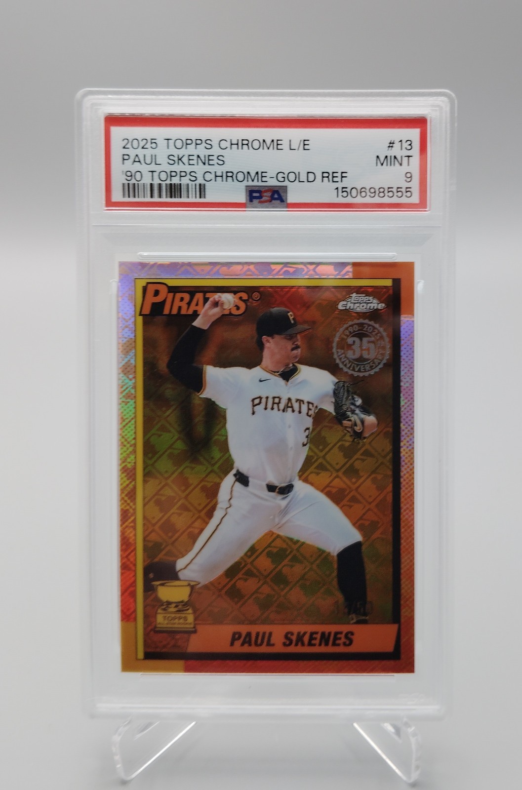 2025 Topps Chrome Paul Skenes 1990 Gold Refractor /50 PSA 9 Pirates view 1